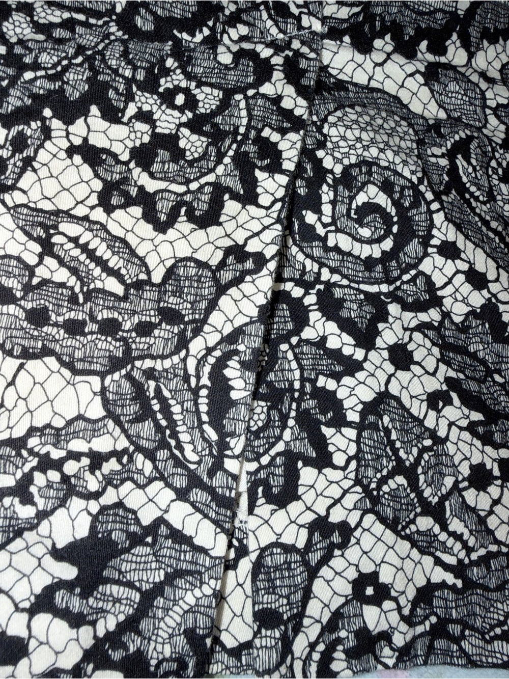 100% Cotton Van Heusen Paisley Black & Cream Lace-Print Lined Pencil Skirt 💝 - Picture 6 of 7